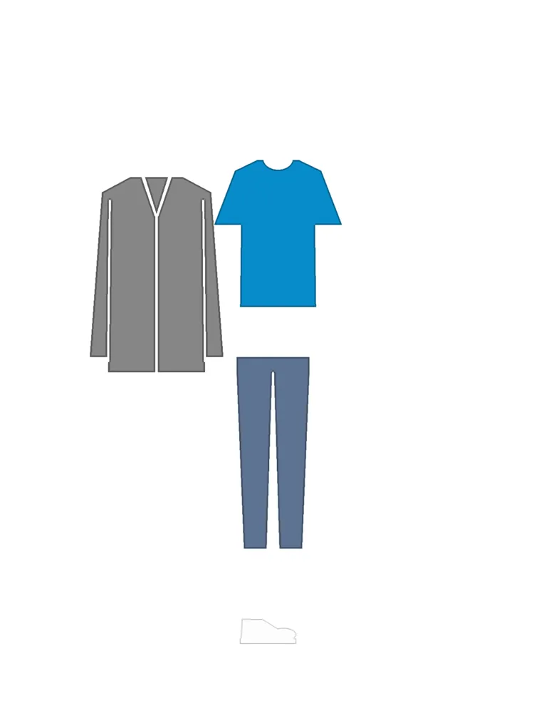A saved fit, rendered as a flat lay