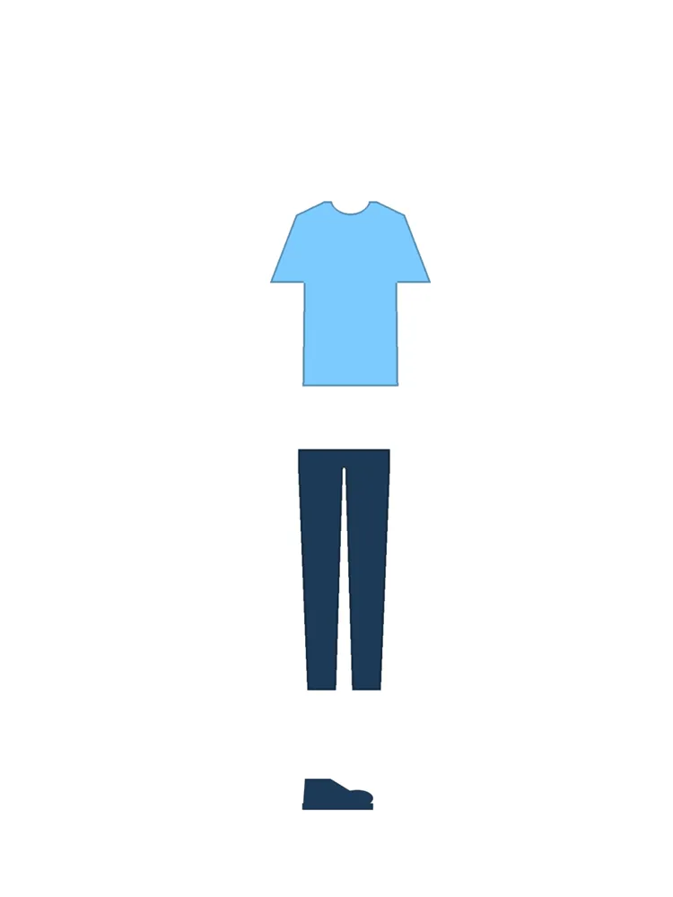 A saved fit, rendered as a flat lay